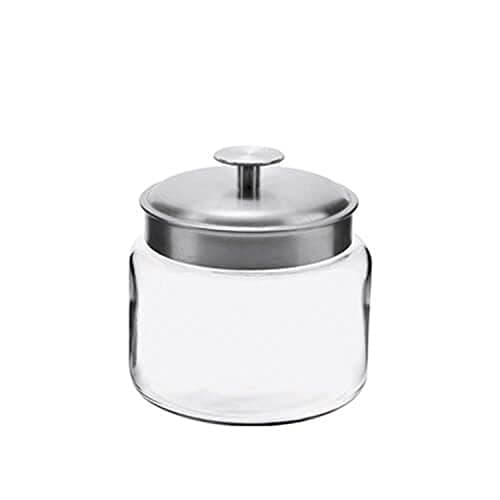 Anchor Hocking Montana Glass Jars with Fresh Sealed Lids, Brushed Metal, 64 oz (Set of 2)