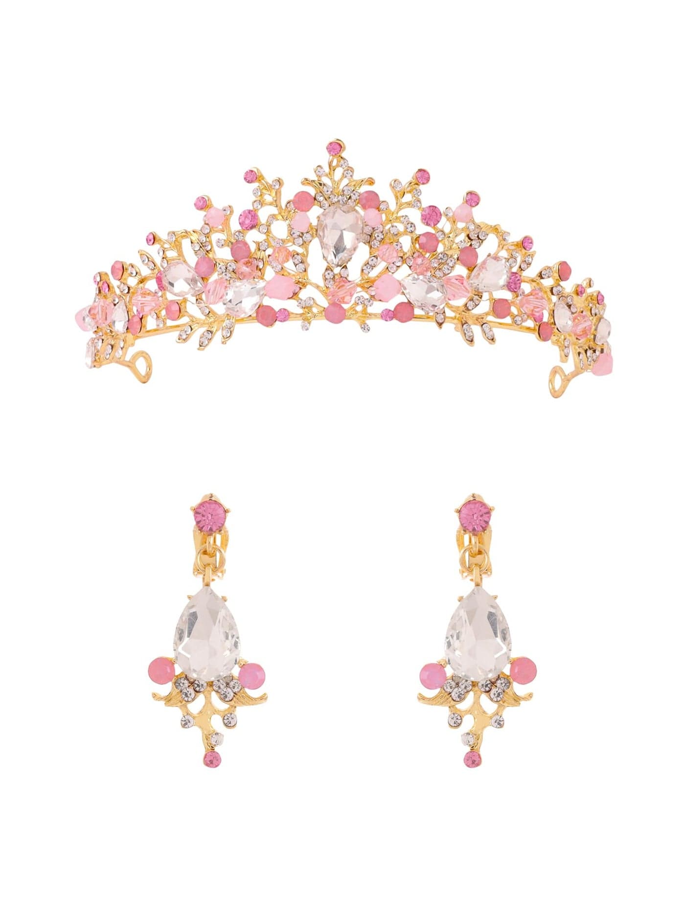 Yellow Chimes Latest Fashion Floral Design Multicolour Crystal Golden Bridal Wedding Crown Tiaras With Earrings by Yellow Chimes Copper Tiara for Women (Gold, Multicolor) (YCFJCR-FLWCRSTL-MC)