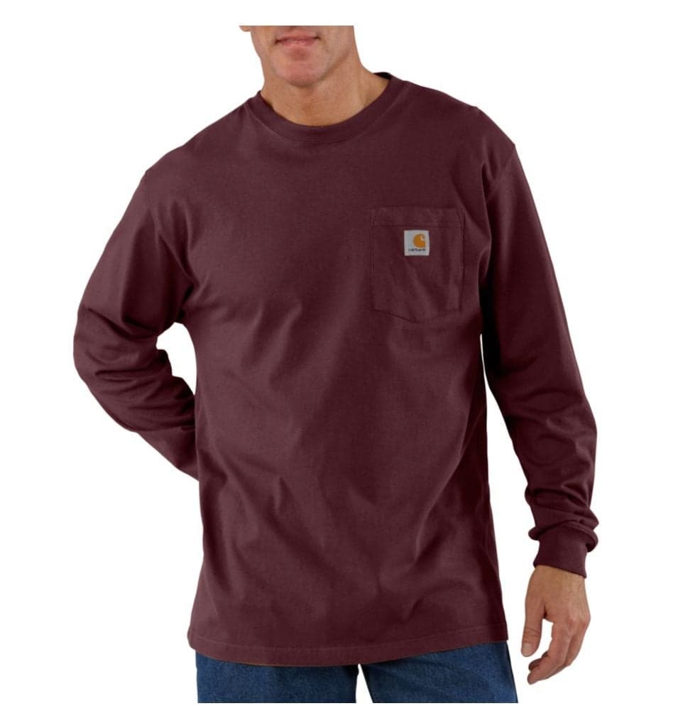 Carhartt Men's Loose Fit Heavyweight Long-Sleeve Pocket T-Shirt, Port, REG-3XL