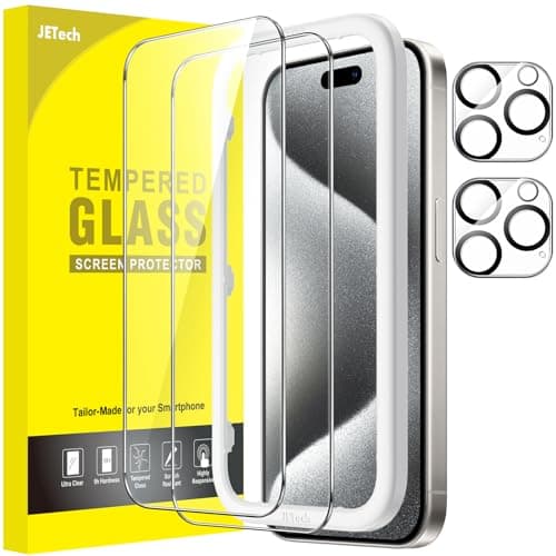 JETech Screen Protector for iPhone 15 Pro 61Inch with Camera Lens Protector Easy Installation Tool Tempered Glass Film HD Clear 2Pack Each