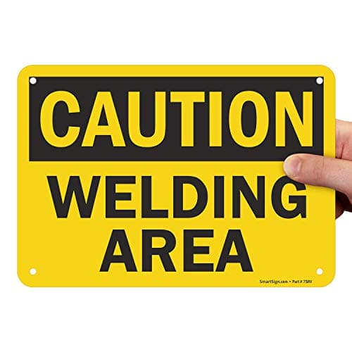 SmartSign “Caution - Welding Area” Sign | 7" x 10" Aluminum,Black on Yellow - S-4529-AL-10