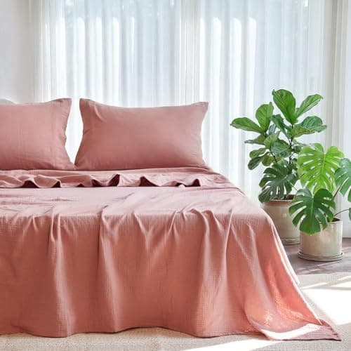 LUTBM King Sheet Set 100% Cotton Bed Sheets Gauze 4 Pcs Mocha Brown Muslin King Sheets Set 16" Deep Pocket Sheet & Pillowcase Sets Breathable Boho Soft All Season Bedding Sets
