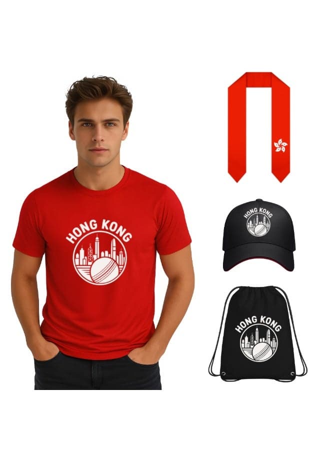 Hong Kong Men’s Sports T-Shirt Combo Pack– Drawstring Bag,Cap,Scarf And Dry Fit T-Shirt – Ideal For Sports Events,Cricket Practice And Everyday Casual Wear