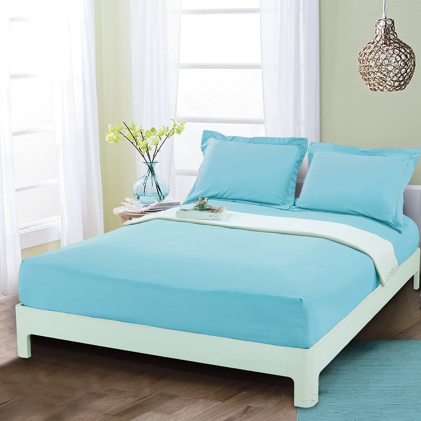 Mocassi Full Fitted Sheet Deep Pocket Cooling Sheets up to 16 inch Hotel Luxury 1800 Premier Softest Sheets Wrinkle Resistant 1 Single Bottom Fitted Sheet Full Aqua Blue