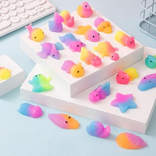 ANAB GI Rainbow Color Kawaii Squishy Mochi Animal Toys, TPR Material, Multi Color, 5 Pieces, Stress Relief Fidget Toys