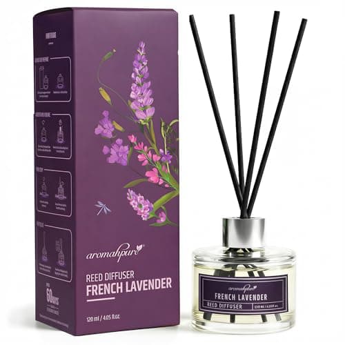 Aromahpure Premium Reed Diffuser Set 120 ML with 4 Fiber Reed Sticks | French Lavender Last Upto 60 Days | Room Freshener for Bedroom, Washroom, Office | Aromatherapy, Stress Relief, IFRA Certified