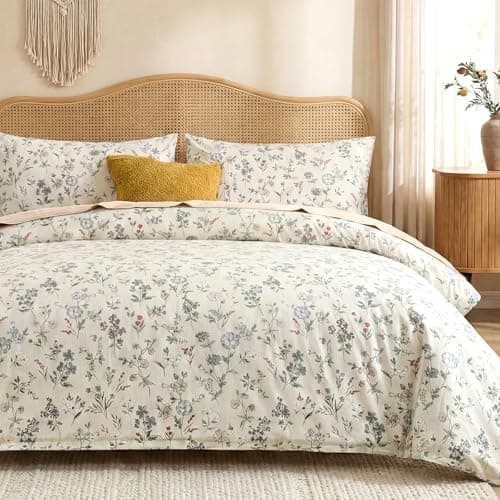 Cozaline Floral Duvet Cover Set Queen Size 100 Cotton Green Floral Comforter Cover 3 Pcs Lightweight Soft Aesthetic Floral Bedding Sets