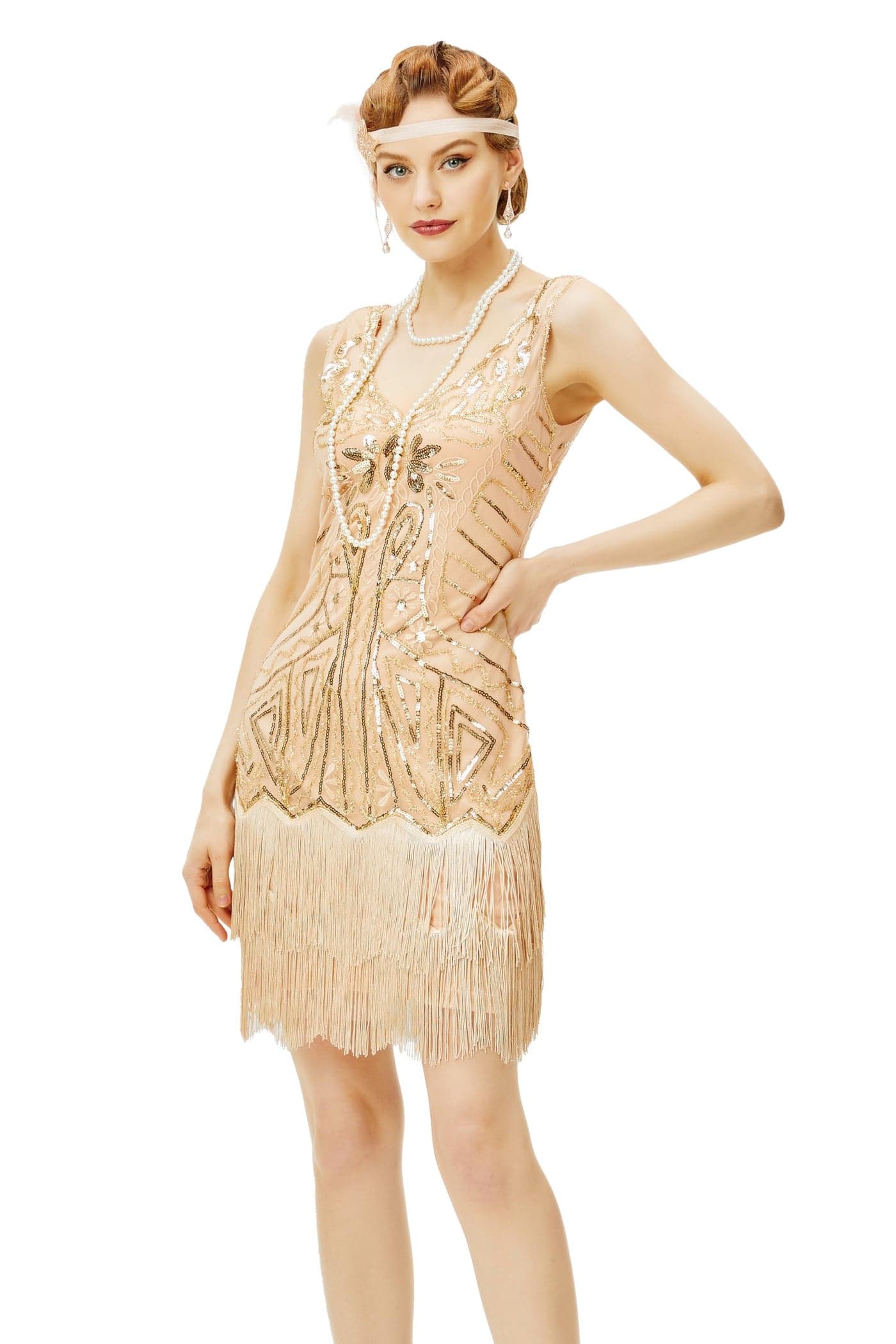 BABEYOND Womens Flapper Dresses 1920s V Neck Beaded Fringed Great Gatsby Dress