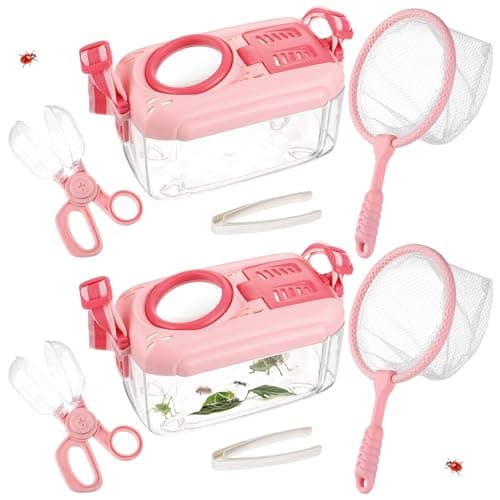2 Set Bug Catcher for Kids Educational Bug Catching Kit Including Butterfly Net Insect Clip Tweezer Outdoor Toys for Kids Ages 310 Pink