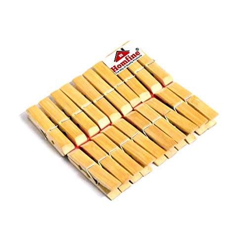Homfine Bamboo Wooden Cloth Pegs Pins Clips Rust Free Stainless Safe Cloth Drying Solution for Drying Cloths, Food Package Sealer, Project Holding Clips Multipurpose Use (1 Set of 20 Pcs, Wooden)