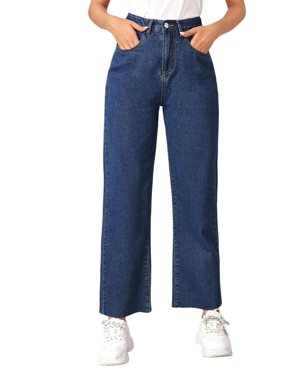 KOTTY Women's Solid High Rise Relaxed Fit Ankle Length Stylished Jeans(Blue,30)