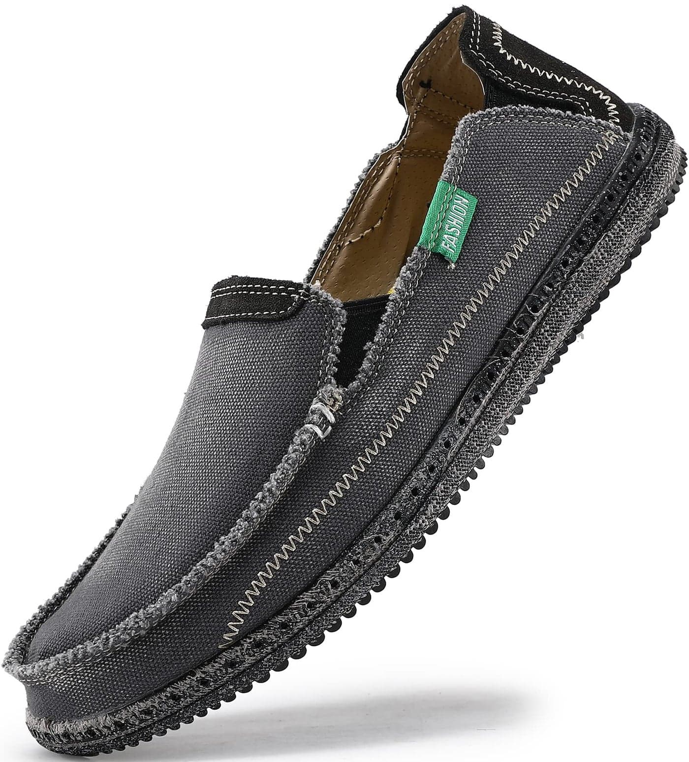VILOCY Mens Slip on Deck Shoes Zero Drop Casual Canvas Loafer Vintage Flat Boat Shoes Grey US11 EU45