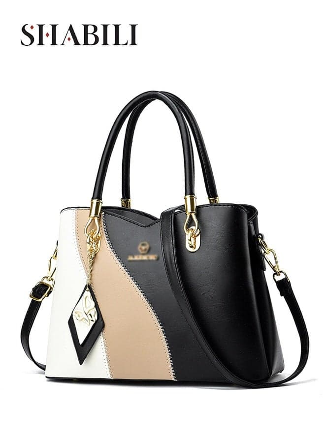 Women PU Large Capacity Multi Pocket Shoulder Crossbody Tote Satchel Handbag, Ladies Patchwork Stitch Top Handle Cross Bags with Detachable Strap for Teenager Casual Party Travel Work Shopping Use