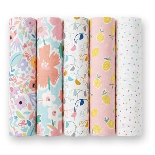 haus & kinder 100% Cotton Muslin Swaddle Wrap for New Born Baby | Pack of 5 (100×100 cm) | Baby Blanket & Swaddles for Newborn | Eleflora Collection