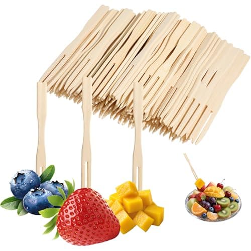 YANPROG Bamboo Mini Forks Disposable Forks for Appetizers 3.5" Small Forks Appetizer Forks for Fruit,Cocktail Forks for Parties, Weddings(100Pcs)