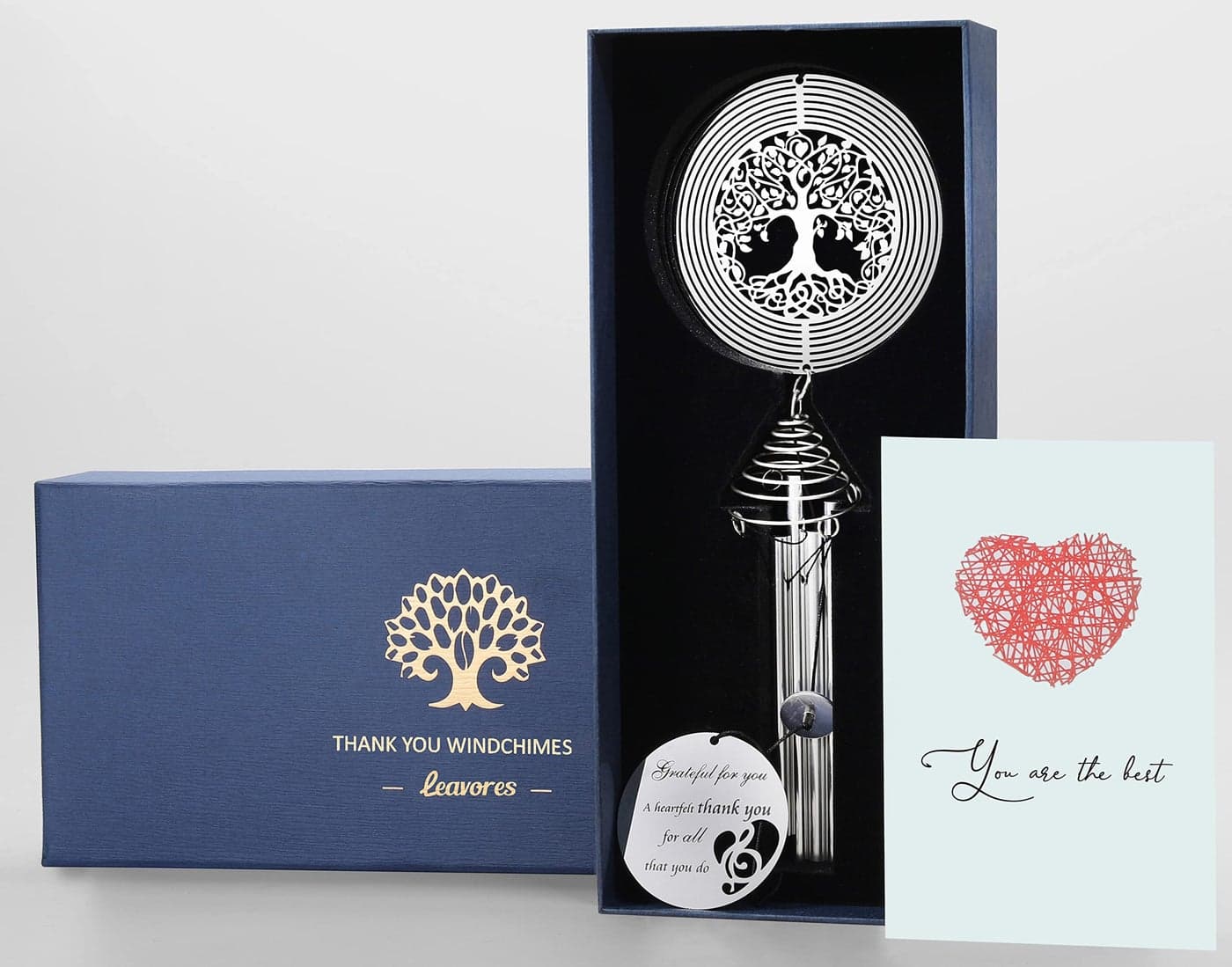 LEAVORES Thank You Wind Chimes with Tree of Life Wind Spinner for Women, Teacher, Family, Friends - Appreciation Gifts for Coworkers - Ideal Hostess/ Gratitude Gifts