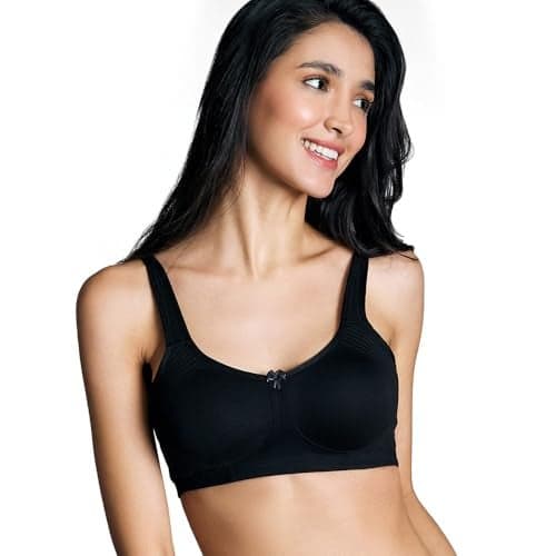 NYKD (NYB169 Cotton Anti Microbial Non Padded & Non Wired Side Support Shaper Bra for Women | Full Coverage Bra with Detailed Contoured Lift & Shape with Wide Straps - Black