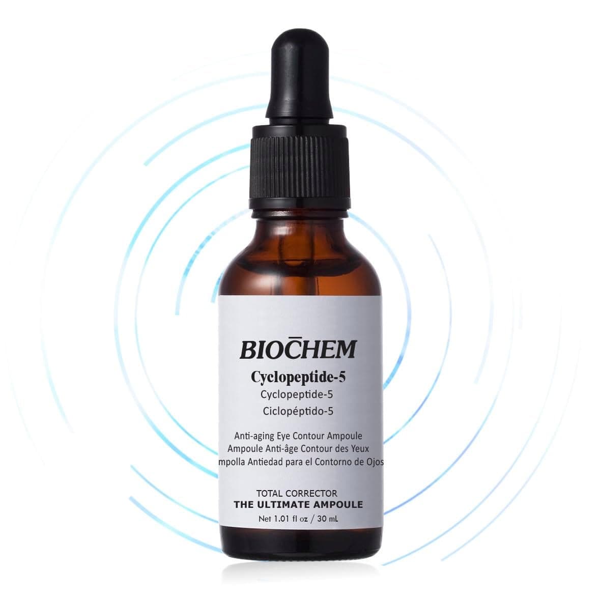 BIOCHEM Cyclopeptide5 AntiAging Eye Contour Ampoule Firming Hydrating Serum with Hyaluronic Acid UnderEye Treatment Reduces Bags Fine Lines Crows Feet 101 fl oz 30 mL