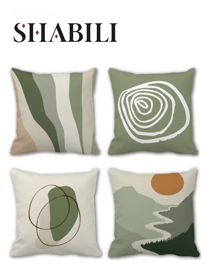 4-piece Set of Abstract Linen Pillow Cases 45x45 cm, Modern Sofa Geometric Decorative Pillow Cases 18x18 Inches, Suitable for Sofas, Cars, Home Living Rooms, Bedrooms and Offices