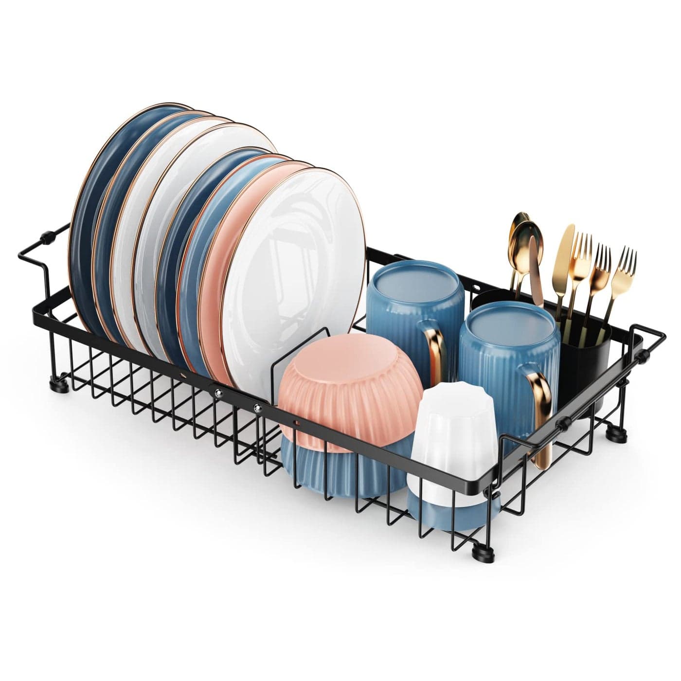 iSPECLE Dish Drying Rack 3 Sizes Adjustable Large Dish Rack 169187204 Over Sink Drying Rack with Cutlery Holder in Sink or on Counter Dish Drainer Metal Black Only fit175 Sink