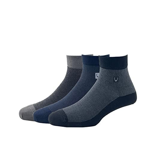 Allen Solly Mens Cotton Quarter Length Socks (Pack Of 3) Black, Dark Grey, Navy