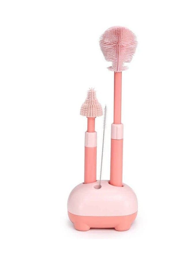 Baby Bottle Brush, Telescopic Silicone Brush for Cleaning with Long Handle, Cleaner Nipple Straw Included Stand, Valentine's Day gift