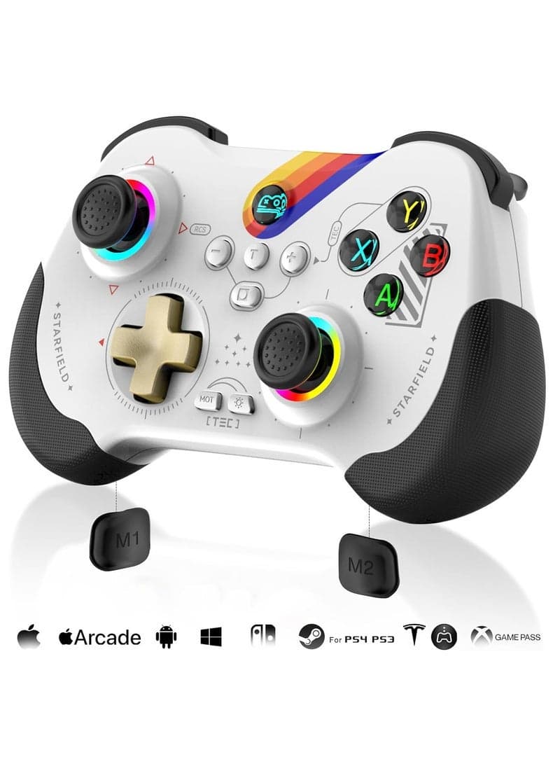 Mobile Gaming Controller for iPad/iPhone/Tablet, Cloud Controller Remote Joystick for iOS/Android, Wireless Switch Controller with Macro ons/Hall-Rocker/Hall-Trigger/Dual Vibration (Starry White)