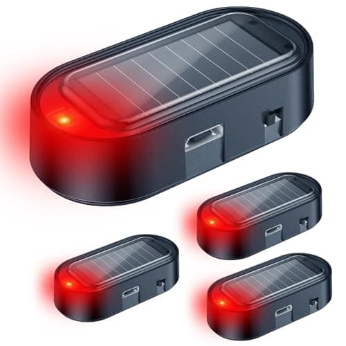 ELECTOP Car Solar Power Simulated Dummy Alarm AntiTheft LED Flashing Security Light Fake Car Alarm Automotive Warning Interior Safety Light with USB Charging Port Car AccessoriesRed Light 4PCS