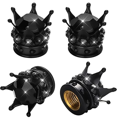 OTOSTAR Bling Tire Valve Stem Caps 4 Pack Pure Handmade Rhinestones Universal Crown Wheel Tire Valve for Car Bicycle Motorcycle Attractive Dustproof Bling Accessories BlackBlack