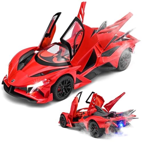 RZAPE Spray Project EVO Toy Cars 124 Diecast Cars Metal Car Carros De ColeccionModel Car Kits for Adults and BoysPull Back Car with Lights and SoundsSpray Toy Cars for Boys Age 312Red