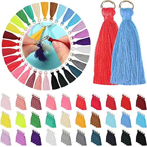 Mini Tassel Multi-Color Tiny Handmade Craft Tassels Soft Keychain Charms with Loop for Jewelry Making Bag Charms Pendant Earring Decorations DIY Crafts, 30 Colors (150 Pieces)