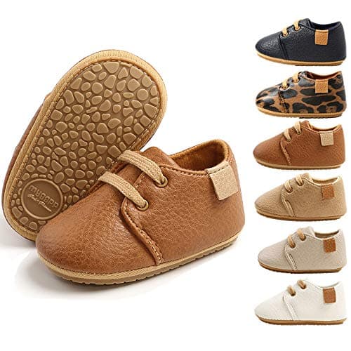 HsdsBebe Baby Boys Girls Oxford Shoes PU Leather Soft Rubber Sole Sneakers Anti-Slip Toddler Ankle Boots Infant Walking Shoes Moccasins(M1976 Brown,2)