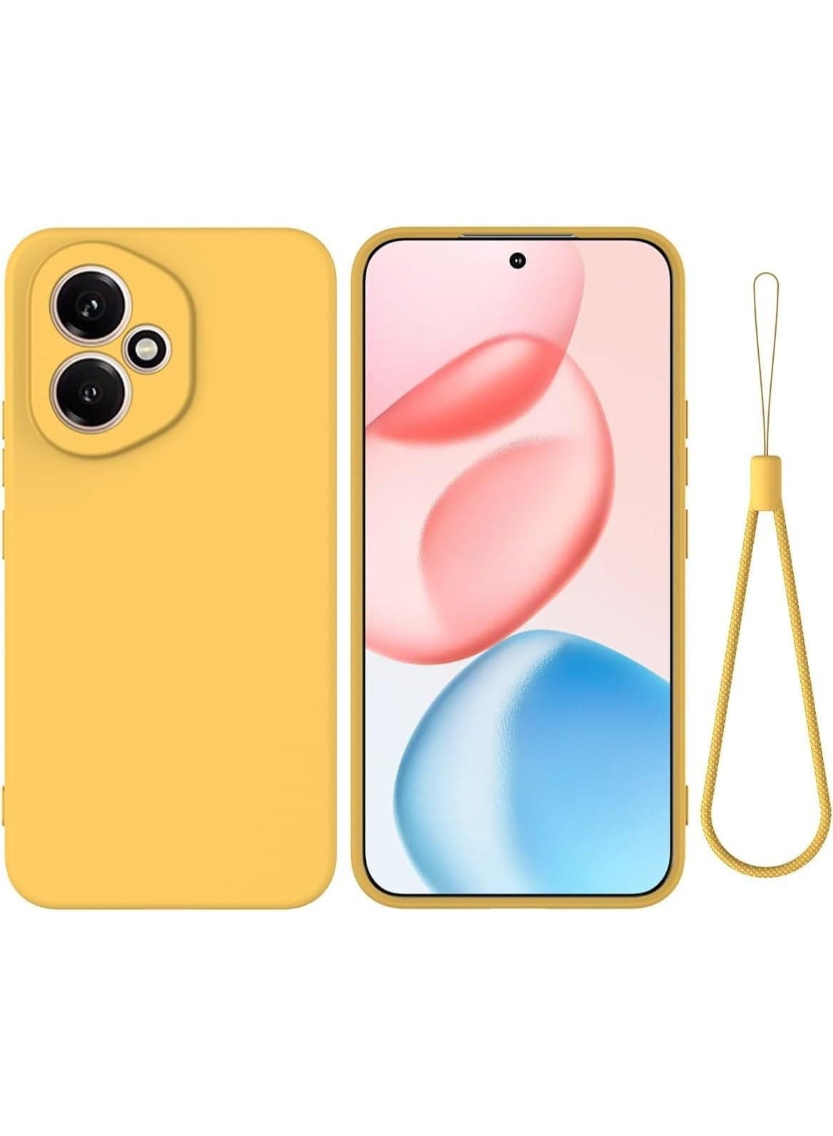 Silicone Case Compatible with Honor 400 5G, Liquid Silicone TPU Soft Shell Cover with Lanyard Strap, Anti Shock and Anti Fall Protective Cover for Honor 400 5G (Yellow)