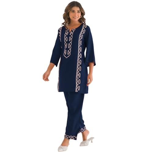 SHIENZY Women Cotton Blend Co Ord Set | Two Piece Ethnic Outfit for Women | Solid Top and Palazzo Pants | Casual Lounge Wear | Stylish Comfortable (1677_TBL_2XL) Blue