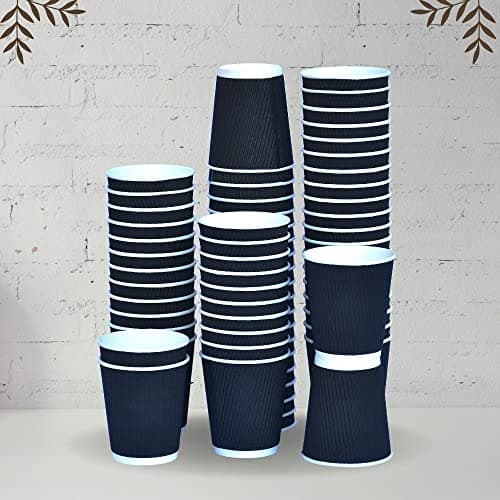 SEZ Ripple Paper Disposable Coffee Cups for Event Wedding Party-240 Ml, (Pack of 100 Pcs) (Black)