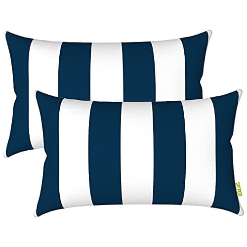LVTXIII Outdoor/Indoor Lumbar Pillow Covers, Patio Fade Resistant Lumbar Pillow Cases ONLY, Tropical Lumbar Cushion Covers for Home and Garden Furniture Decor,12” x 20”, Pack of 2, Cabana Navy
