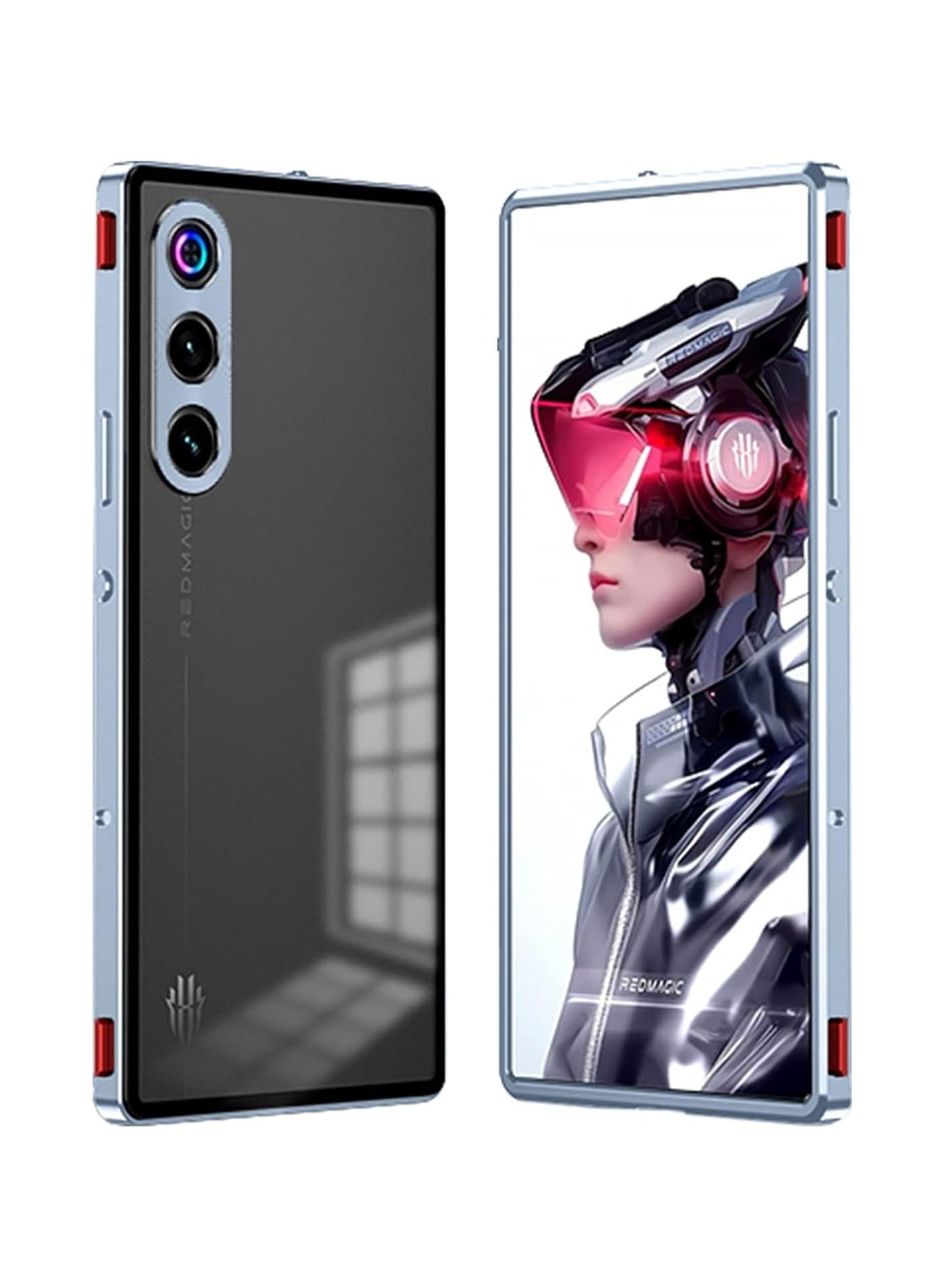 Protective case compatible with ZTE Nubia Red Magic 10 Air 2025 model. Features a magnetic metal frame and a matte semi-transparent tempered glass back. Provides anti-slip and shock-resistant protection, with a dedicated camera lens cover.