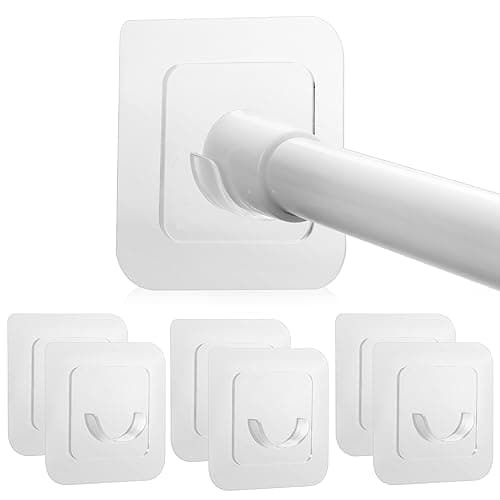 Adhesive Curtain Rod Holder, Goowin Tension Rod Holder, No Drilling Transparent Small Tension Rod Bracket (Only for Tension Rods Within 1" Diameter at Both Ends) (6 Pack)