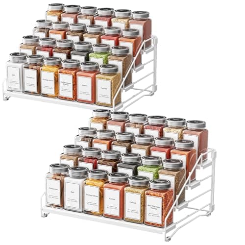 BOIVSHI Spice Organization for Cabinet Spice Rack Organizer Spice Rack Organizer for Cabinet Depth Adjustable Seasoning Organizer Organizer for Cabinet Countertop Pantry Metal White 2 Pack