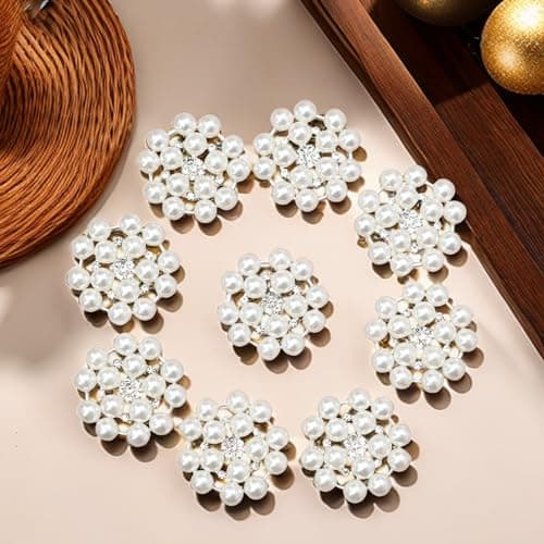 24 pcs Pearl Buttons Rhinestone Crystal Silver Flatback Beads Brooches Elegant Embellishment Accessory DIY Craft for Wedding Party Bags Shoes Dress Home Decoration 24mm Silver
