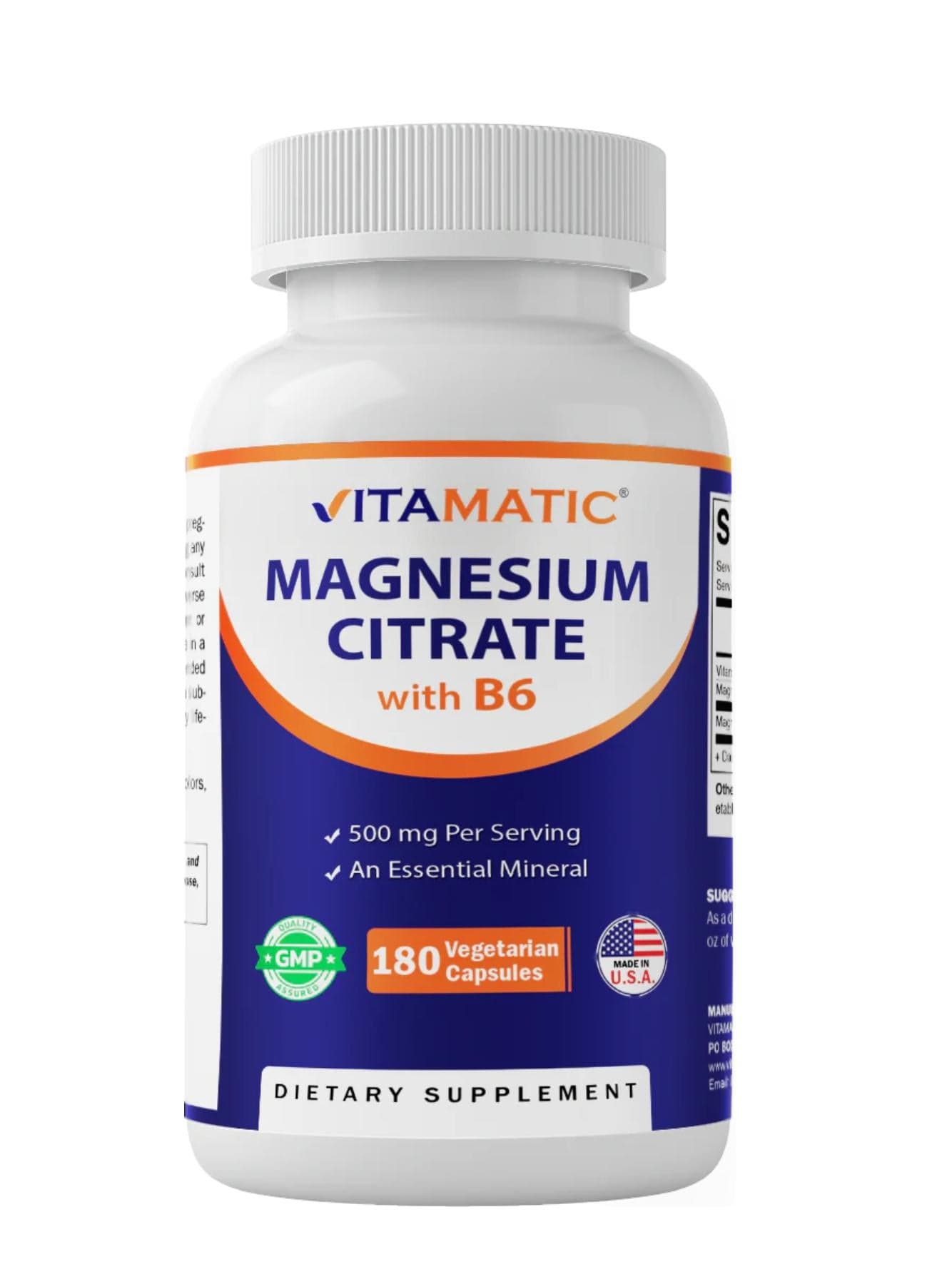 Magnesium Citrate with B6 180 Vegetarian Capsules