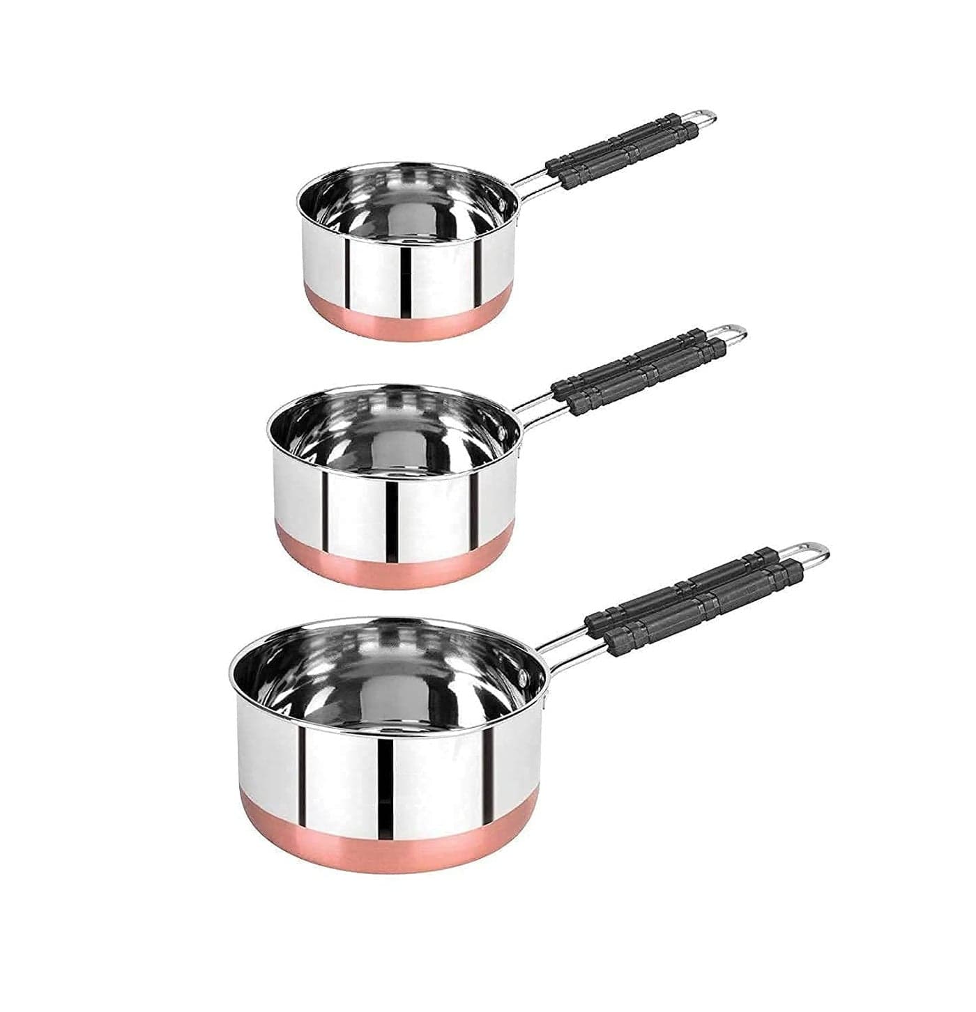 JAISHREE KITCHEN WARE Stainless Steel Copper Bottom Sauce PanMilk PANTea PANTapeliPatilaBhagona 3 pcs Combo Set Capacity 1 15 2 Liter Sauce Pan