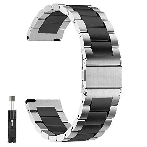 QUNDAXI 14mm Quick Release Watch Band 16mm 18mm 20mm 22mm 24mm luxury Stainless steel metal Watch Bands for Men and Women (14mm, Silver and Black)