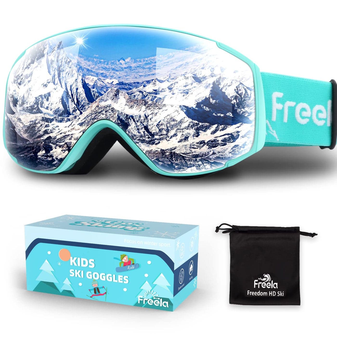 Freela Ski Goggles Snowboard Snow Skiing Snowboarding Equipment Winter Snow Sport Glasses Goggles Anti-fog UV Protection Mirror Clear Goggles for Toddler Kids Girl Boy Youth Snowmobile Snowboard Gear