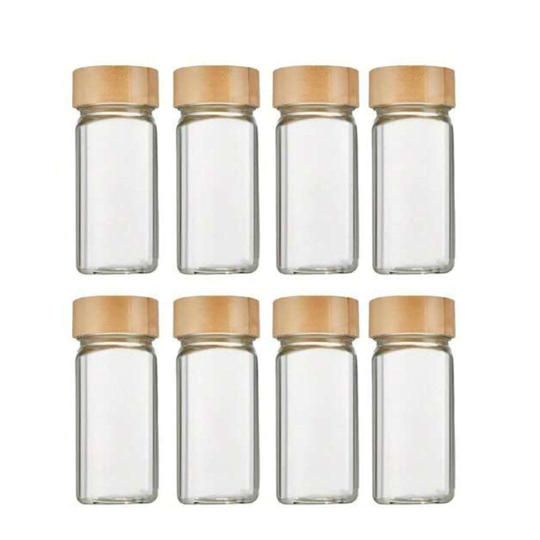 Ash & Roh Glass Spice Jars With With Bamboo Lid Thickened Glass Seasoning Jars with Shaker Lids, Airtight Sealing Seasoning Bottles. (8)