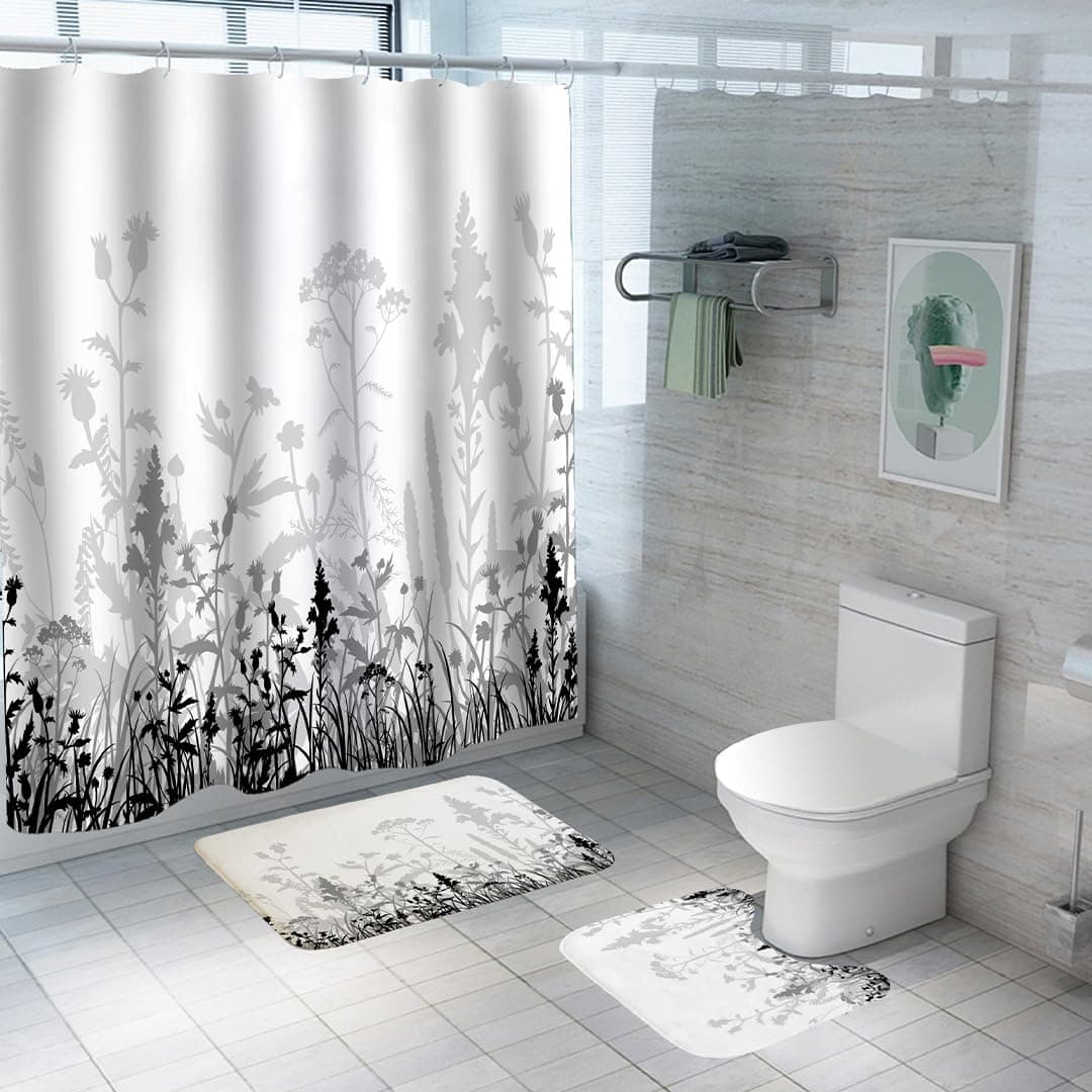 UMAI Shower Curtain (180X180 cm) & Bathmat 3 Pcs Set|6ft|Creative Vibrant Coloured Polyster Curtain Sets with Non-Slip Bath mats for Bathroom|Easy-Slide Curtains|Quick Dry,Soft Mats