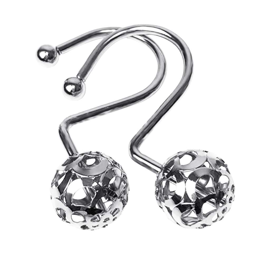 Gracelife 12Pcs Hollow Ball Shower Curtain Hooks Luxury Quality Rustproof Stainless Steel Shower Curtain Rings Hooks for Bathroom Rod Chrome