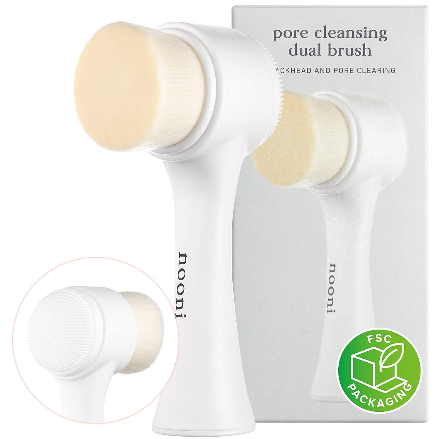 Nooni Pore Cleansing Tool Manual Dual Brush Facial Massager and Exfoliator Soft Bristle Silicone Brush 1 Count