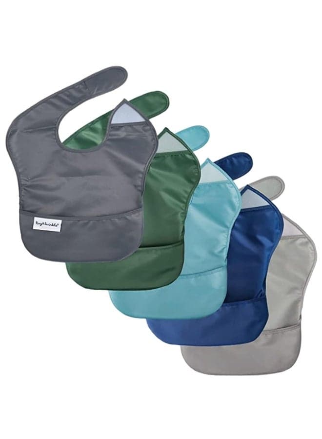 Tiny Twinkle Mess Proof Baby Bibs for Eating - Waterproof, Wipeable Bibs - Toddler Bibs - Travel Friendly - PFAS, PVC, BPA, Phthalate Free - Baby Food Bibs(5 Pack, Unisex Solids)