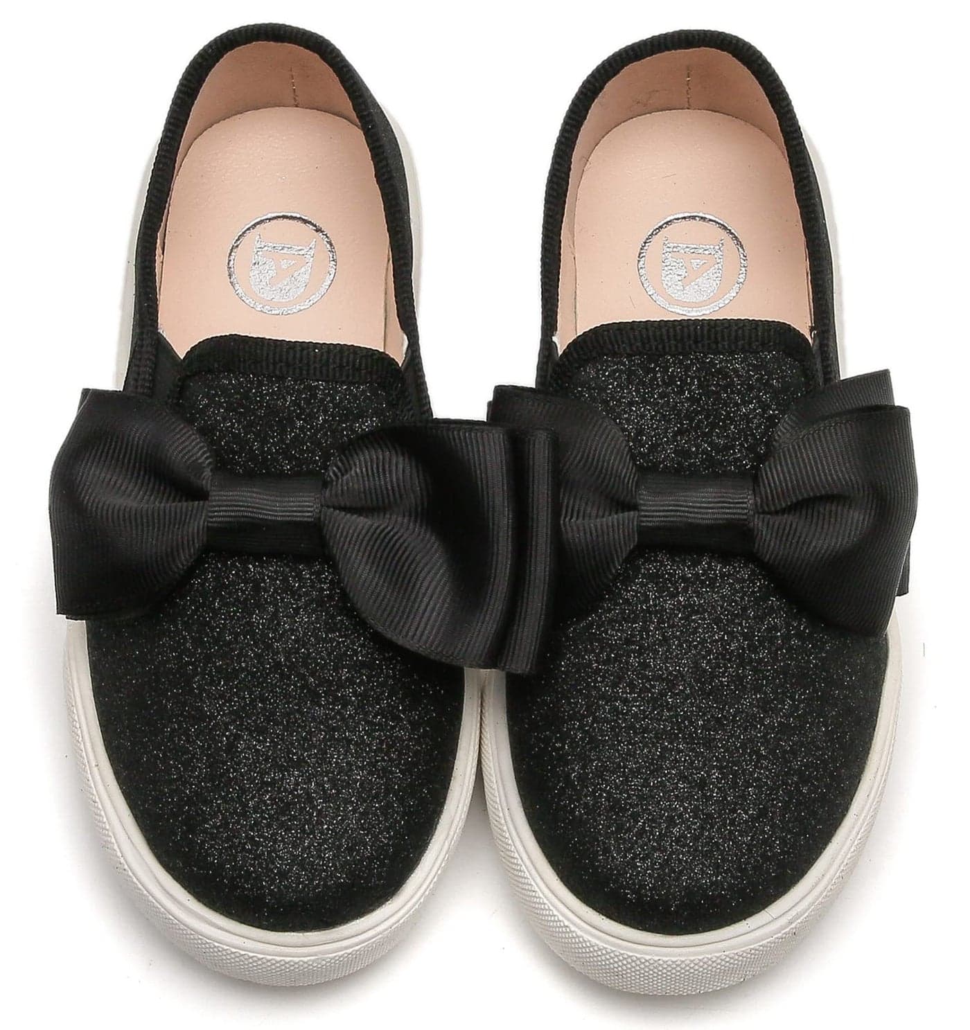 kkdom Girls Slip On Glitter Sneakers Cute Bow Lazy Tennis Shoes Loafers for Little GirlsToddlerLittle KidBig Kid Black US Size 9 M Toddler